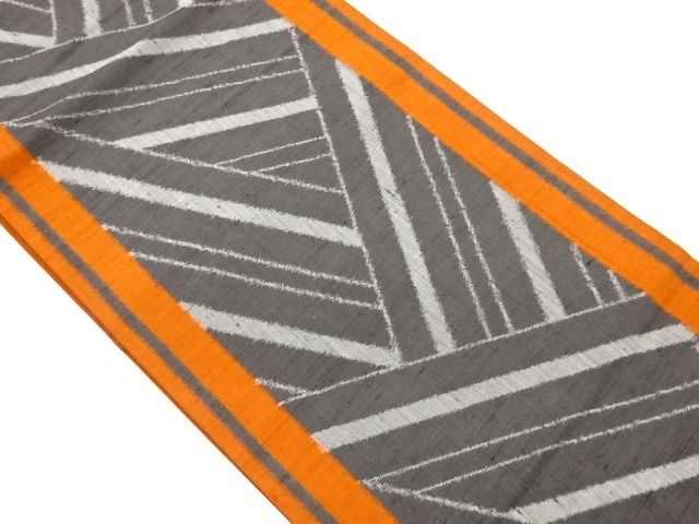 手織り紬抽象線模様織出し袋帯